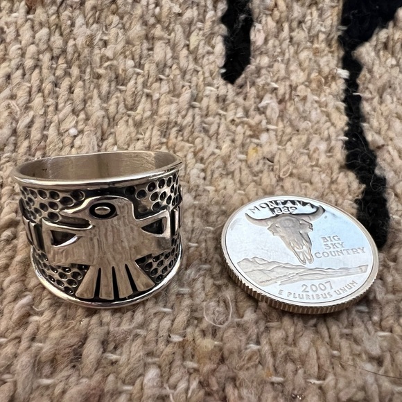 ❤️ Cigar Band Sterling Navajo Southwestern Thunderbird Ring Unisex Sz 10.75 8.4G - Picture 8 of 16